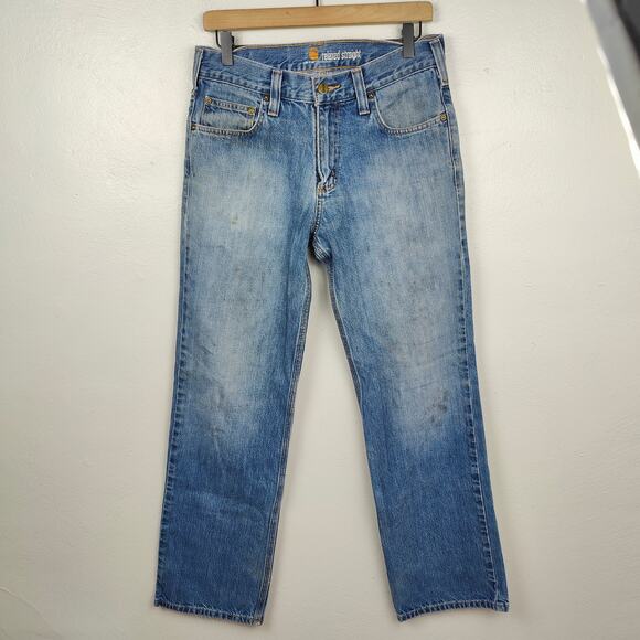 Carhartt Relaxed Straight Jeans Mens 30x32 Medium Wash Workwear‎ Denim Utility - Picture 1 of 11